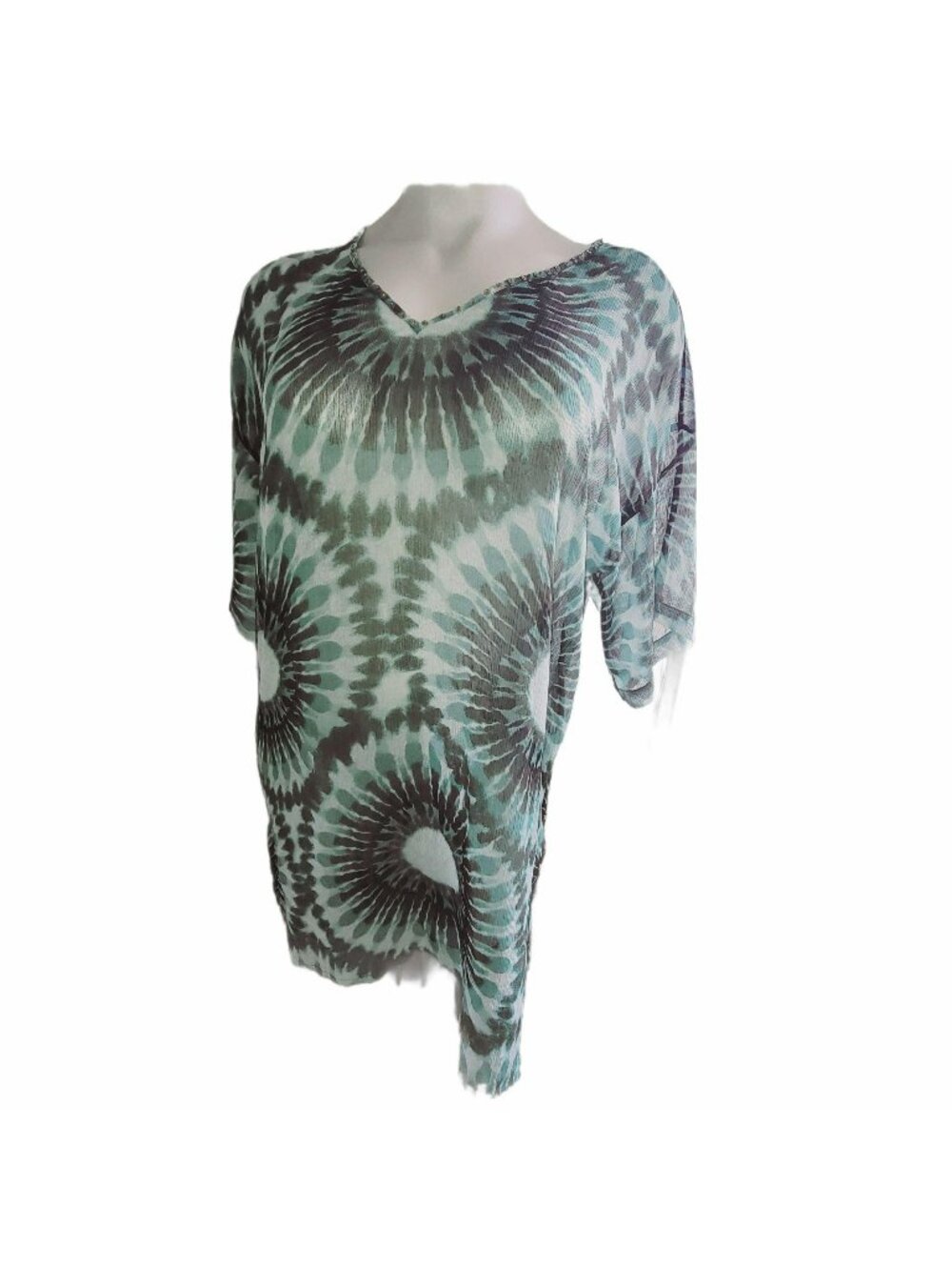 Ulla Popken Green Tie Dye Sheer Swim Coverup Shirt Top One Size LH8057